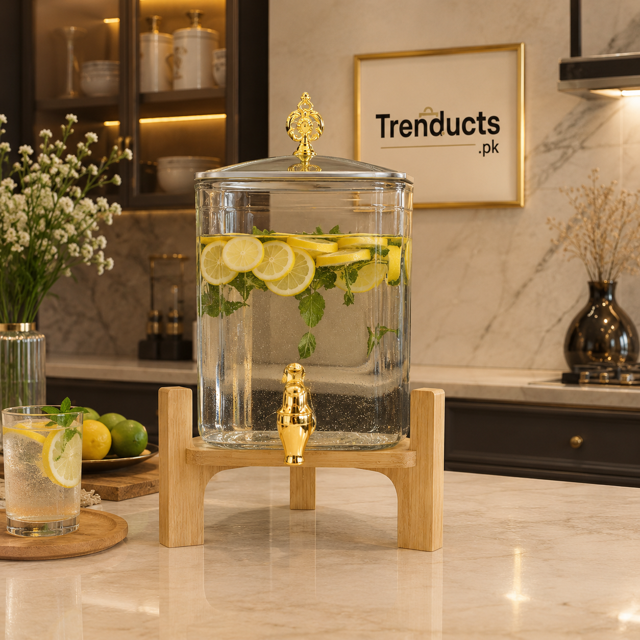 Elegant Square Glass Drink Dispenser - 3.6L with Golden Lid