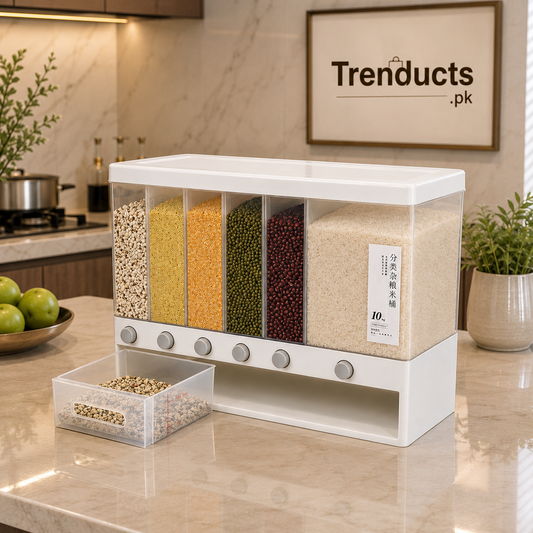 6 in 1 Rice Dispenser with Multi-Compartment Storage
