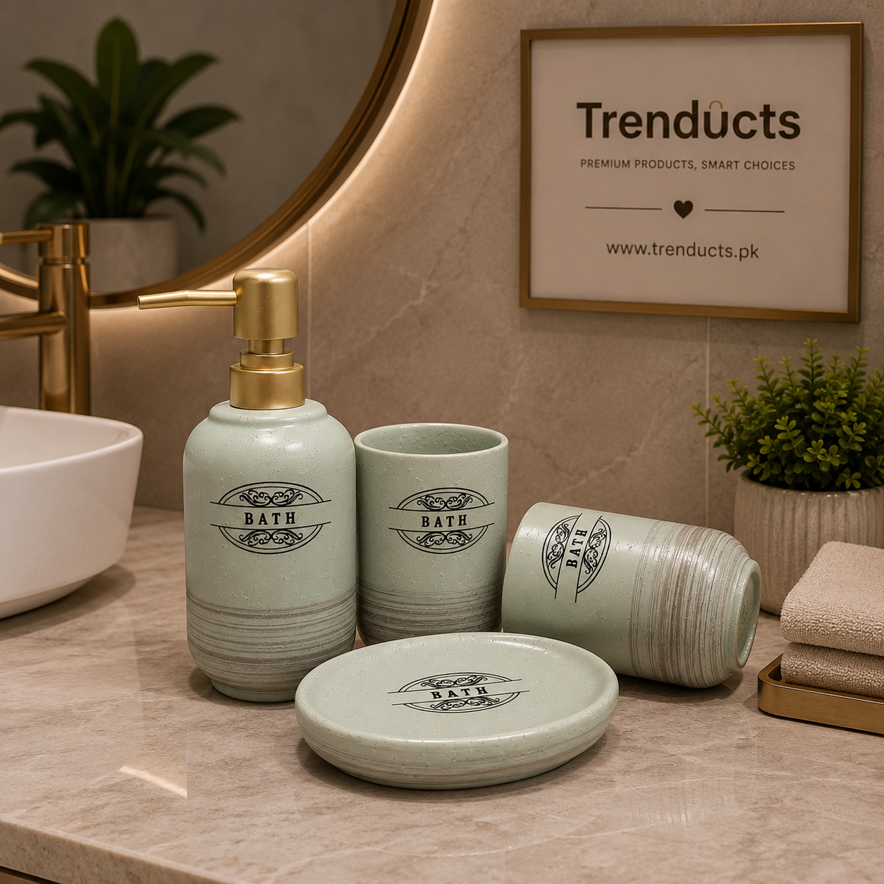 4-Piece Ceramic Bathroom Set - Mint BATH Soap Dispenser
