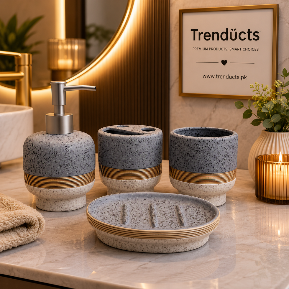 4-Piece Bathroom Accessories Set - Grey Speckled Ceramic Kit