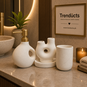 4-Piece Modern Ceramic Bathroom Set - Abstract White Kit