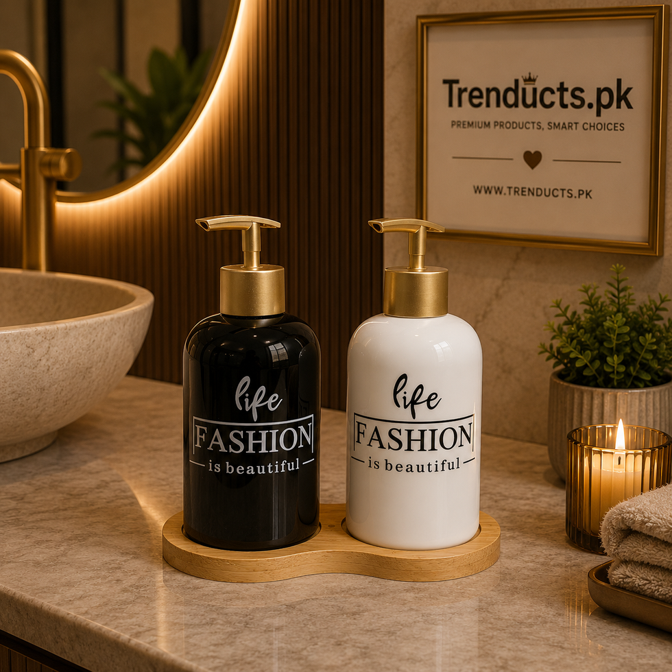 Modern Ceramic Soap Dispenser Set with Wooden Base Tray