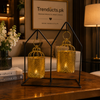 Metal 2-Piece LED Lantern Set - Hanging Gold Lalten Showpiece