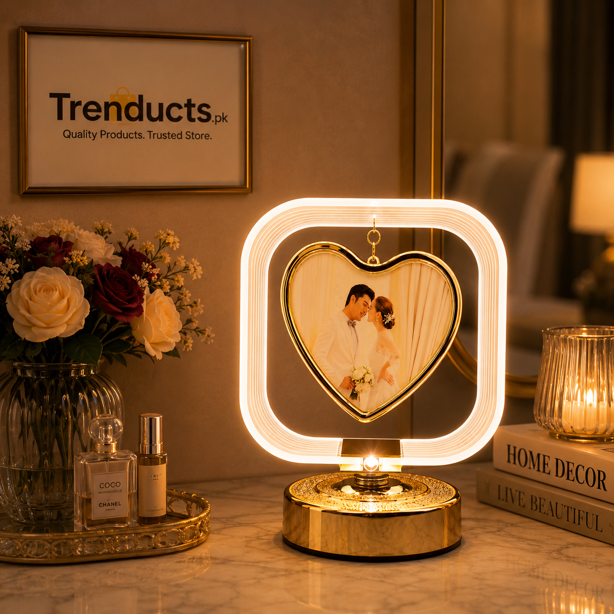 Premium LED Floating Photo Frames - Heart Shape Halo Stand