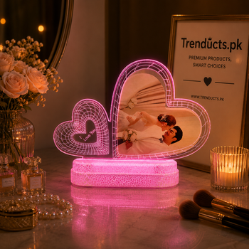 Premium Twin Heart LED Photo Frame - Magic Backlit Mirror Memory Showcase