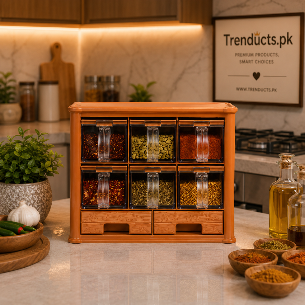 Premium Spice Rack Organizer - 6-Piece Crystal Jar Masala Box Set