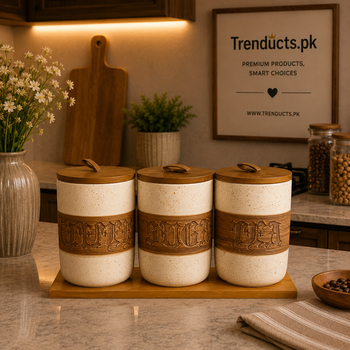 Ceramic Canister Trio - Premium Tea, Sugar & Coffee Station