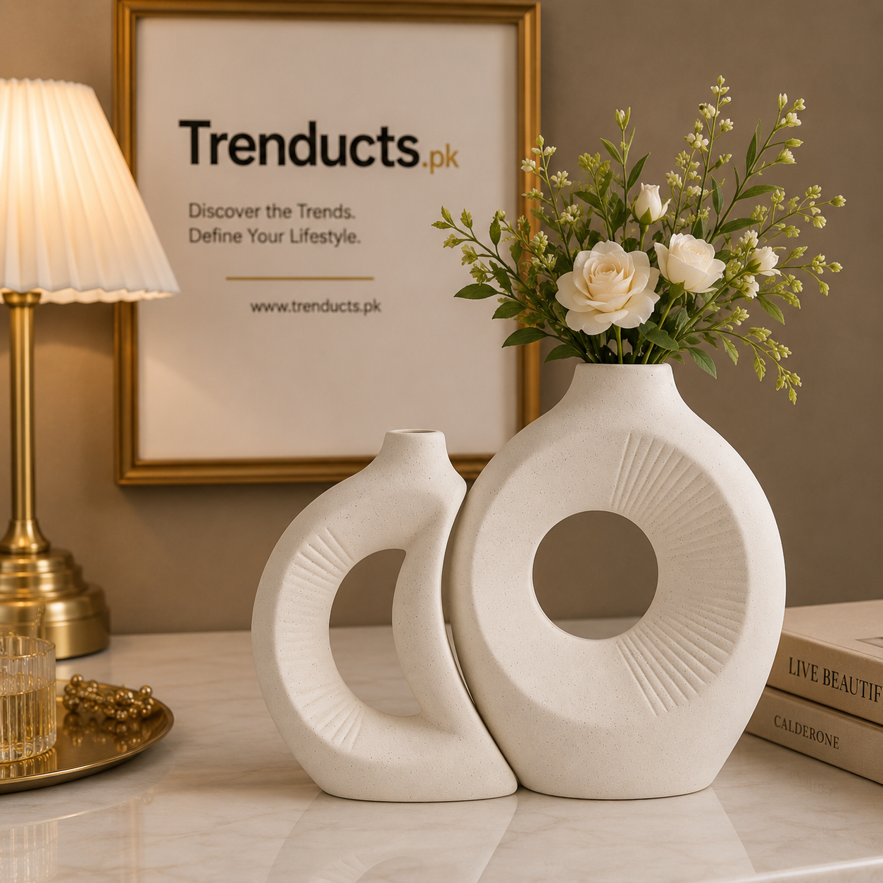 Nordic Eclipse 2-Piece Interlocking Ceramic Vase Set