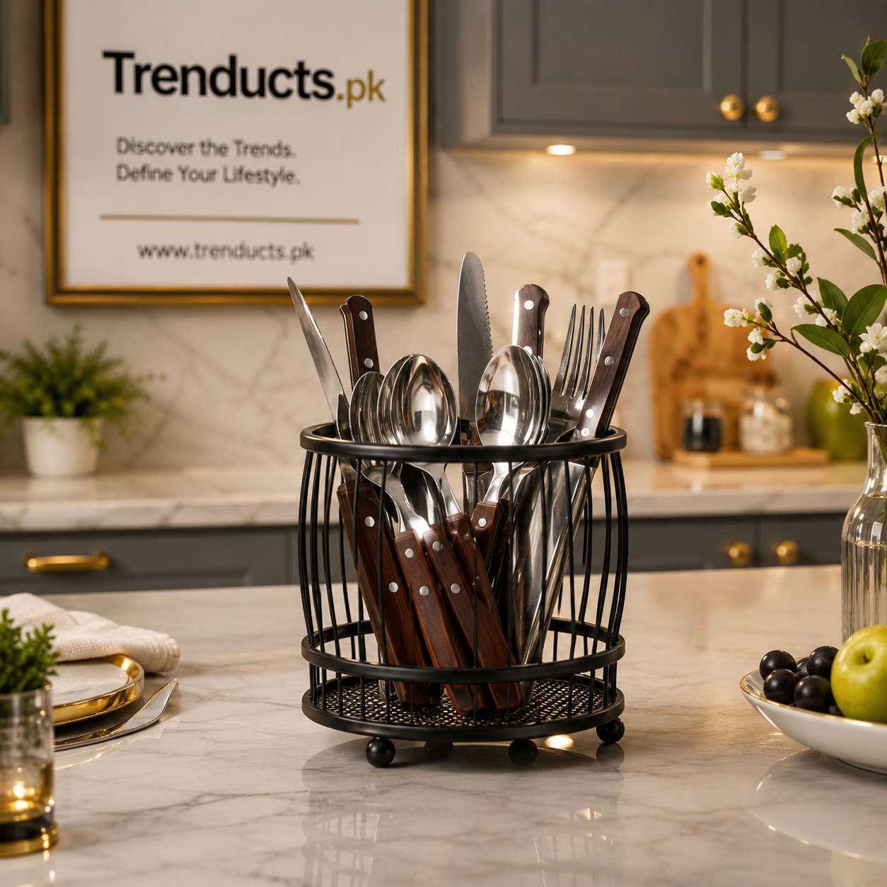 Versatile Desktop & Cutlery Metal Caddy (Random)