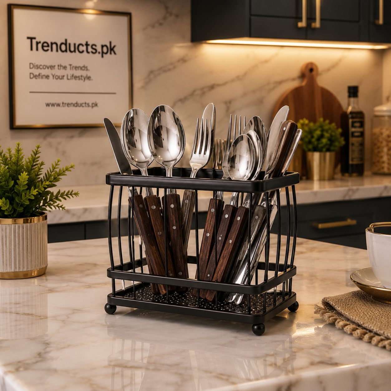 Versatile Desktop & Cutlery Metal Caddy (Random)
