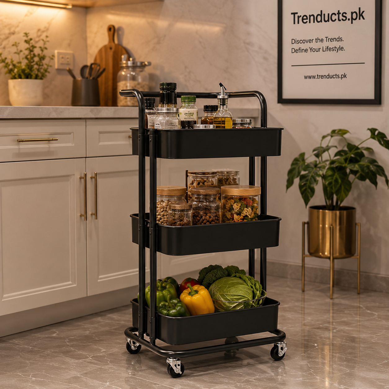 Glow 3-Tier Multi-Purpose Organizer Utility Trolley