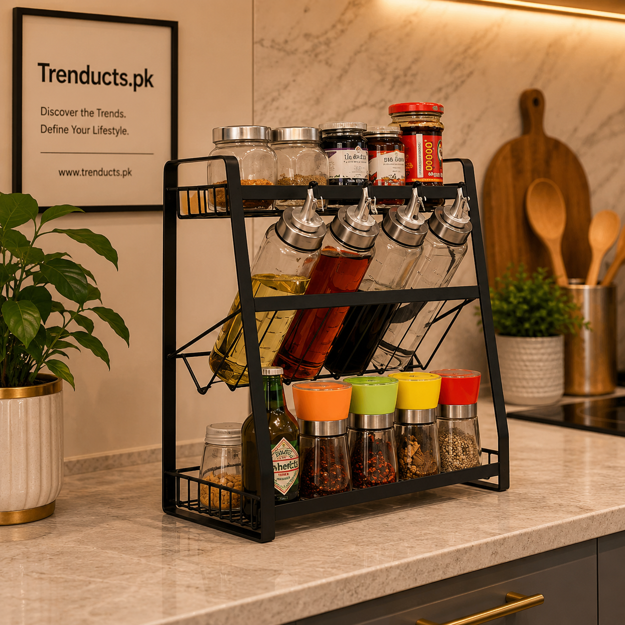 3-Tier Angled Spice & Bottle Kitchen Storage Rack