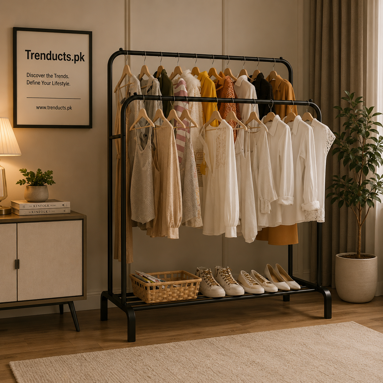Premium Double Pole Metal Clothes Stand & Garment Rack