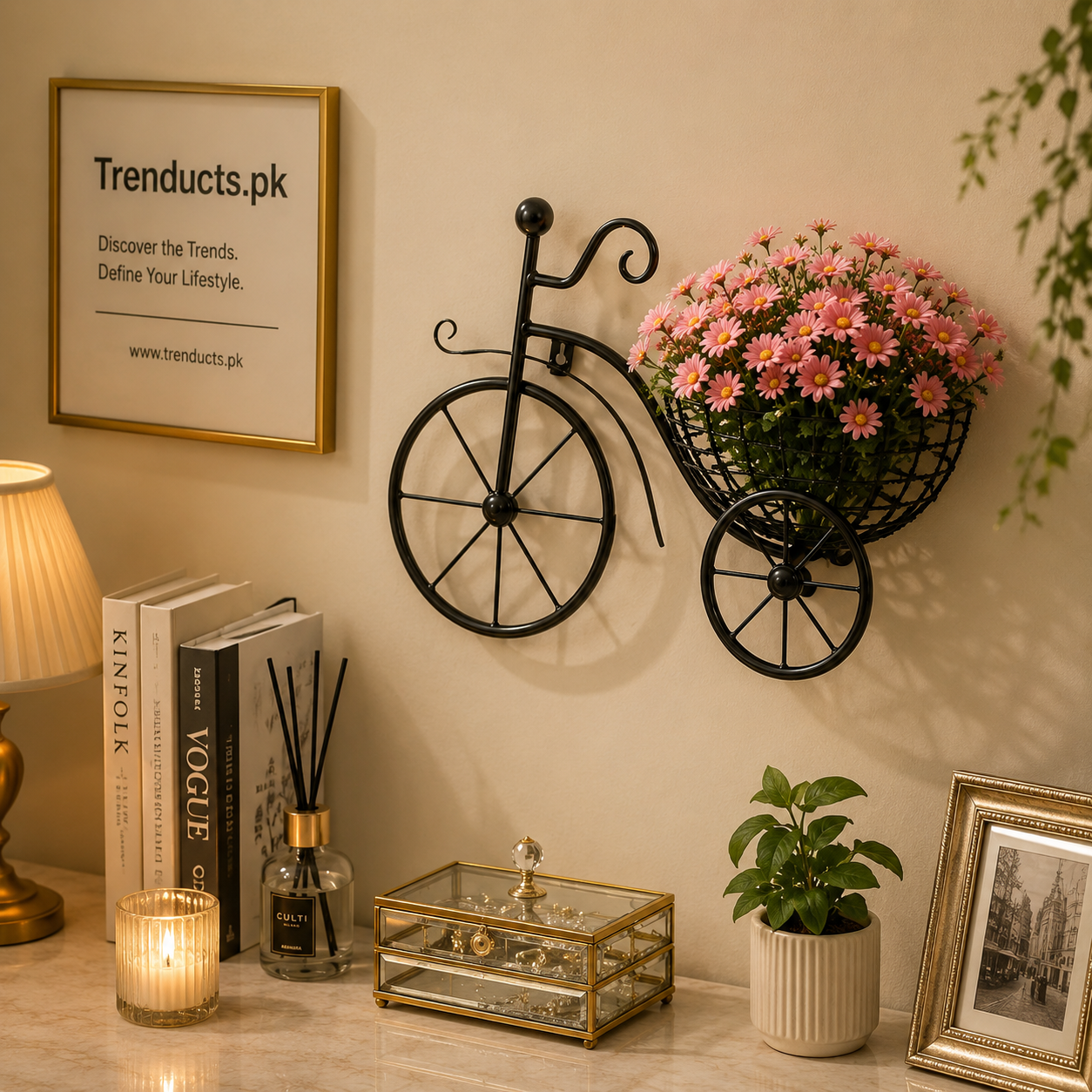 Bicycle Design Wall Basket – Premium Vintage Metal Planter & Storage Riser (Without Flowers)