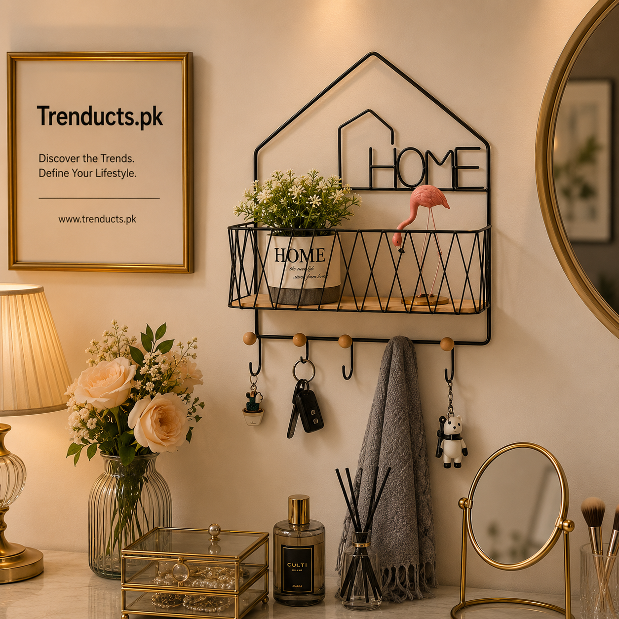 Creative Wall-Mounted 'HOME' Shelf & Key Holder (Sleek Black)
