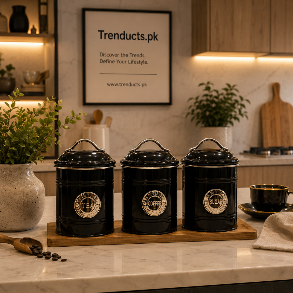 Luxury 3-Piece Metal Countertop Canister Set – Airtight Tea, Coffee, and Sugar Storage Jars