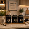 Luxury 3-Piece Metal Countertop Canister Set – Airtight Tea, Coffee, and Sugar Storage Jars