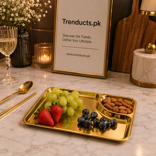 Stainless Steel Serving Plate – Luxury Dual-Compartment Snack & Appetizer Tray