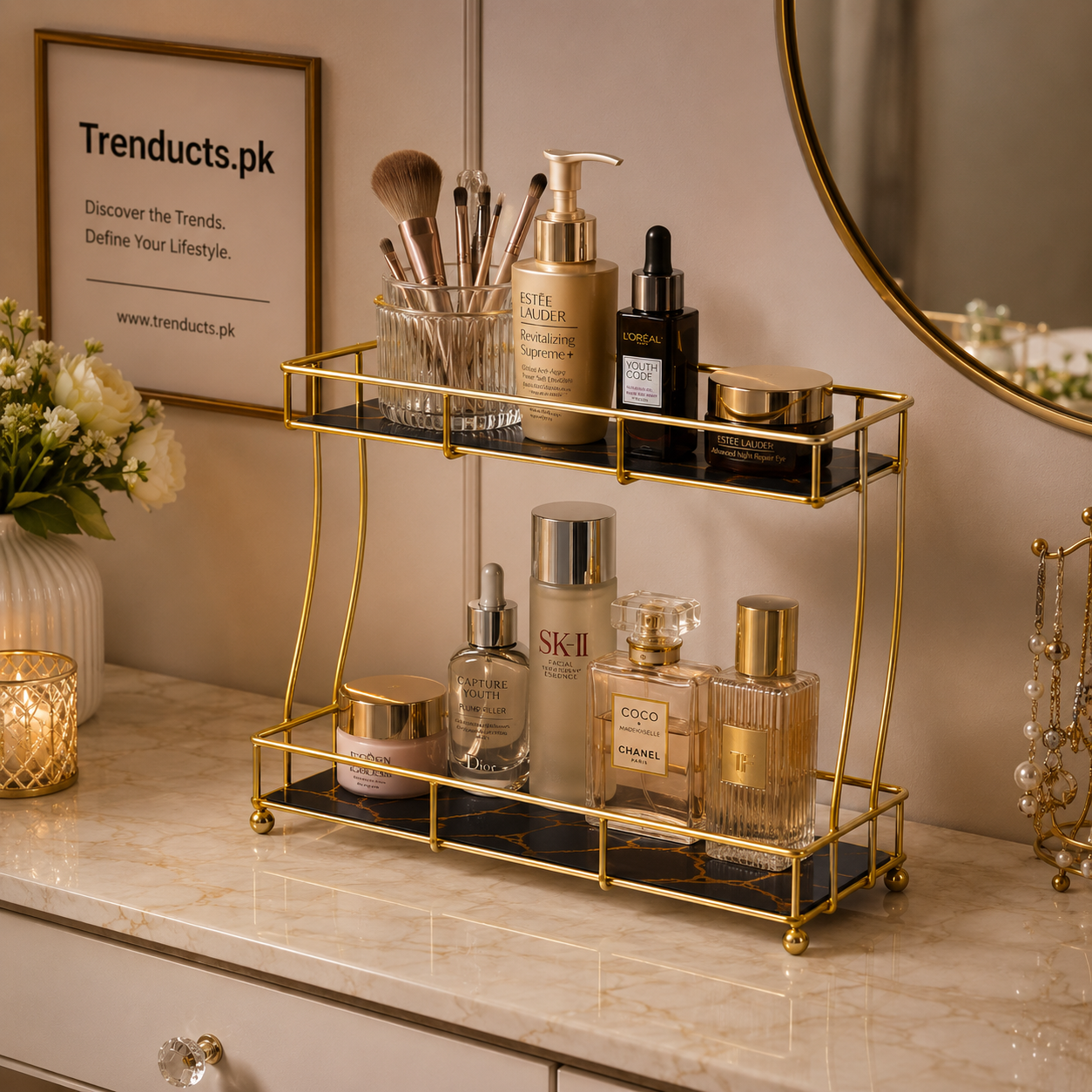 2-Tier Rectangular Golden Vanity Stand