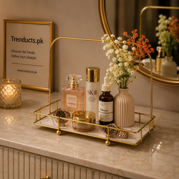 Golden Arc Vanity Stand – Premium Single Tier Basket Organizer