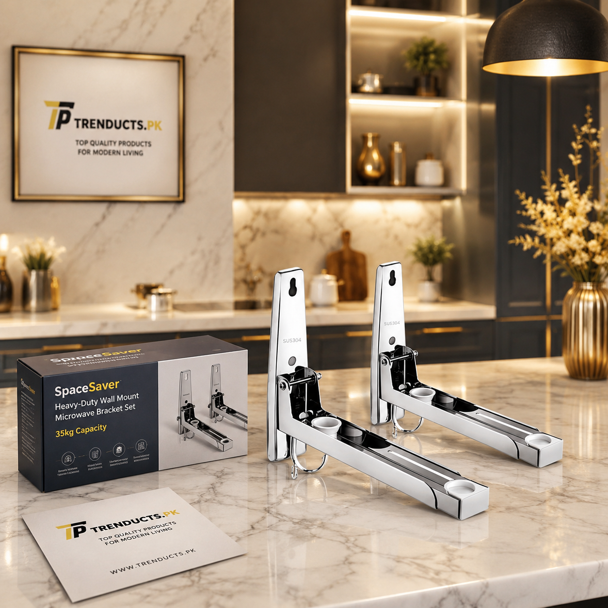 Space Saver Heavy-Duty Wall Mount Microwave Bracket Set (35kg Capacity)