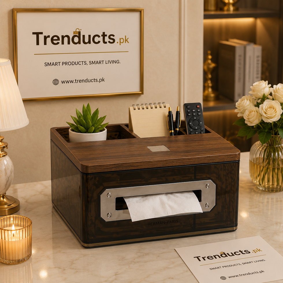 All-in-One Tissue Box Organizer with Premium Wood-Grain Top