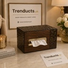 Modern Multi-Compartment Desktop Storage Dispenser with Premium Wood-Grain Top