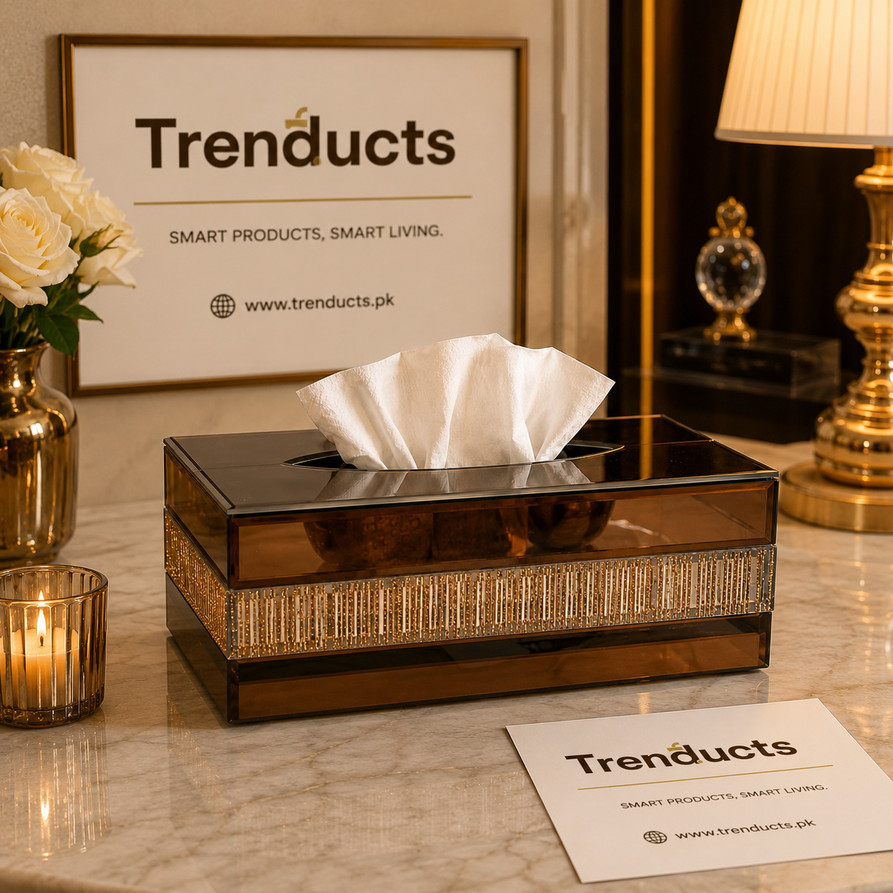 Luxury Tissue Box – Premium High-Capacity Dispenser with Textured Crystal Accent