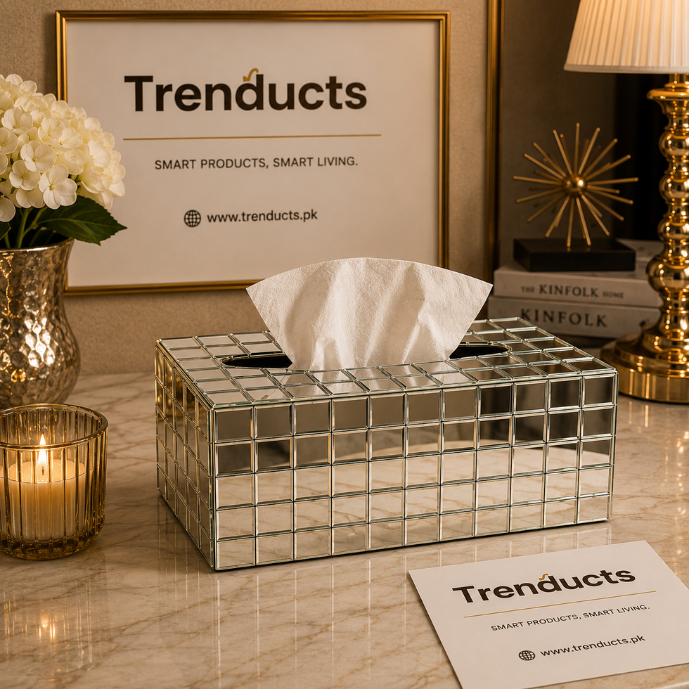 Luxe Silver Tissue Case – Premium Full-Coverage Mosaic Mirrored Dispenser