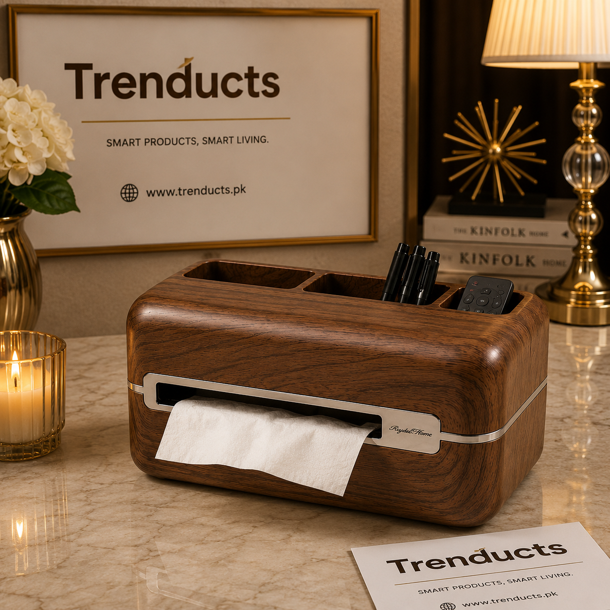 Executive Desktop Caddy – Premium Wood-Finish All-in-One Tissue Box Organizer