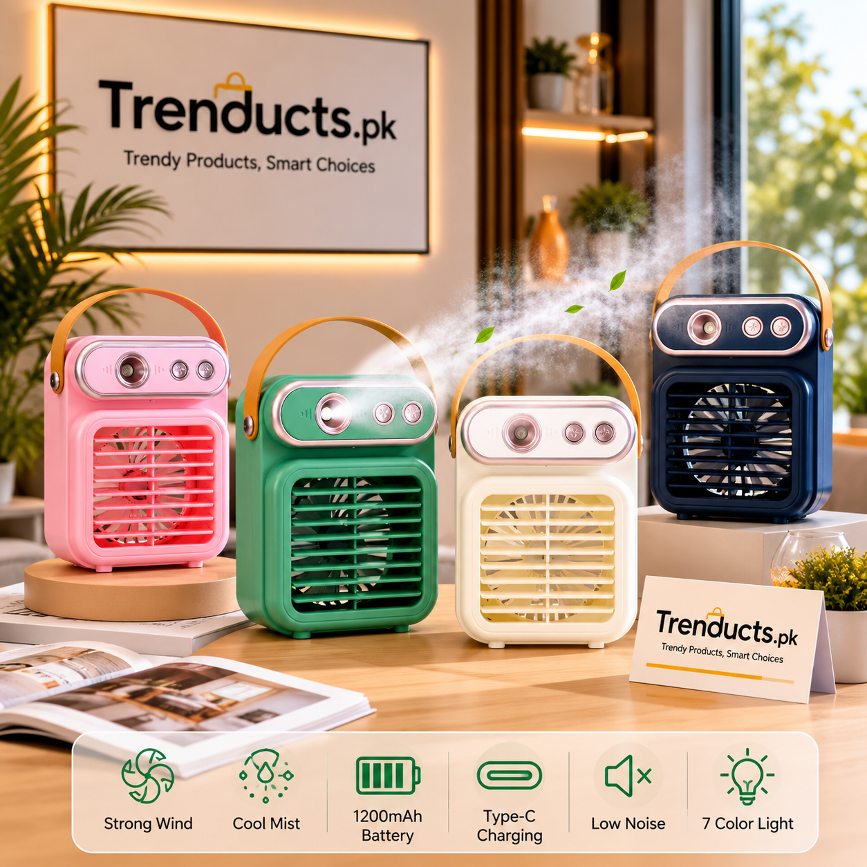 Vintage Desktop Evaporative Air Cooler – 3-in-1 Rechargeable Mini Spray Fan & Humidifier