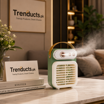Vintage Desktop Evaporative Air Cooler – 3-in-1 Rechargeable Mini Spray Fan & Humidifier