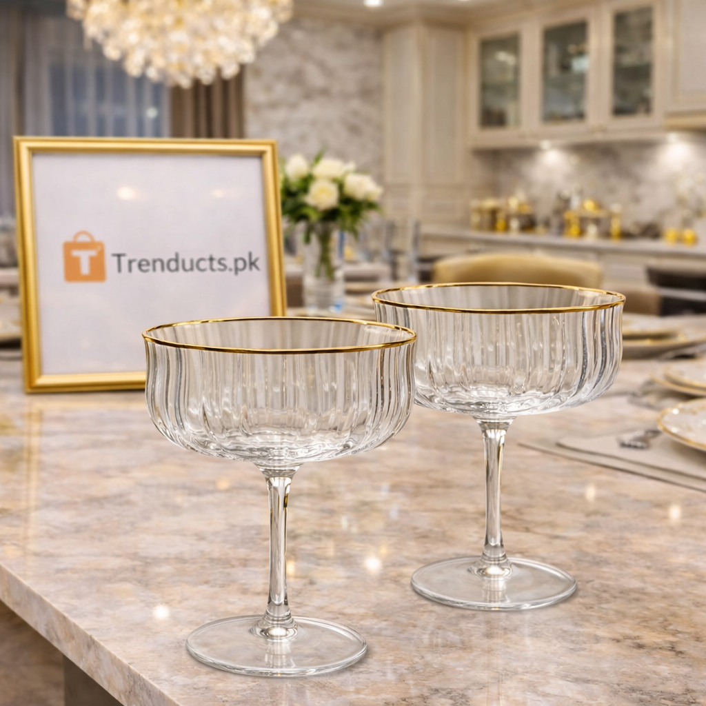 Gold-Rimmed Crystal Dessert Coupes - Luxury 6pcs Set