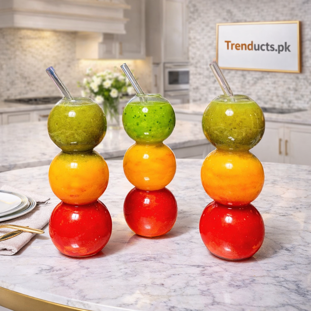 Creative Stacked-Sphere Glass with Straw