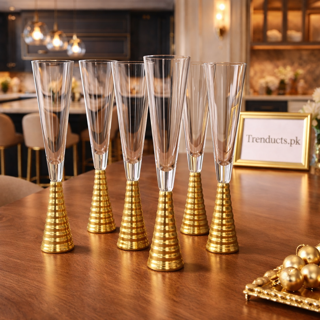 Screw Champagne Flutes – Gold Textured Set of 6