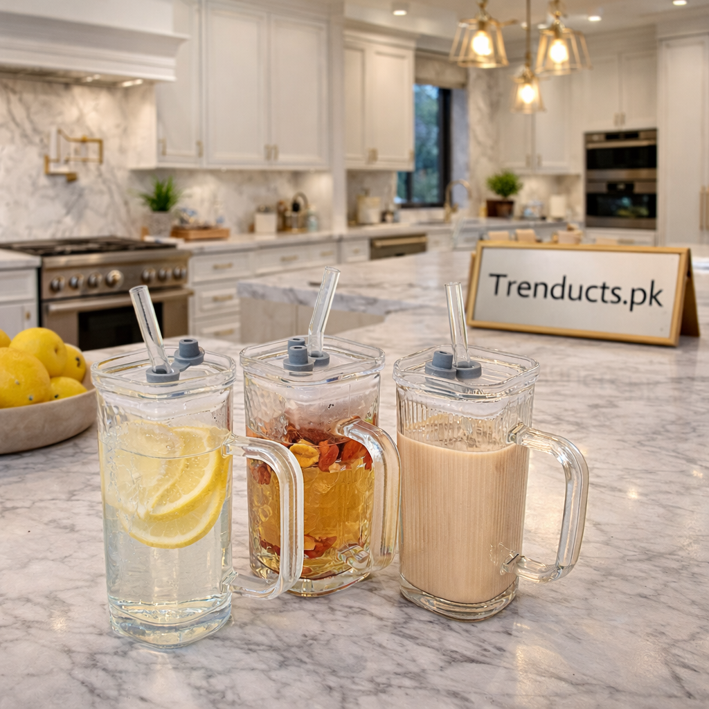 Minimalist Rectangular Glass Tumbler with Matching Glass Straw