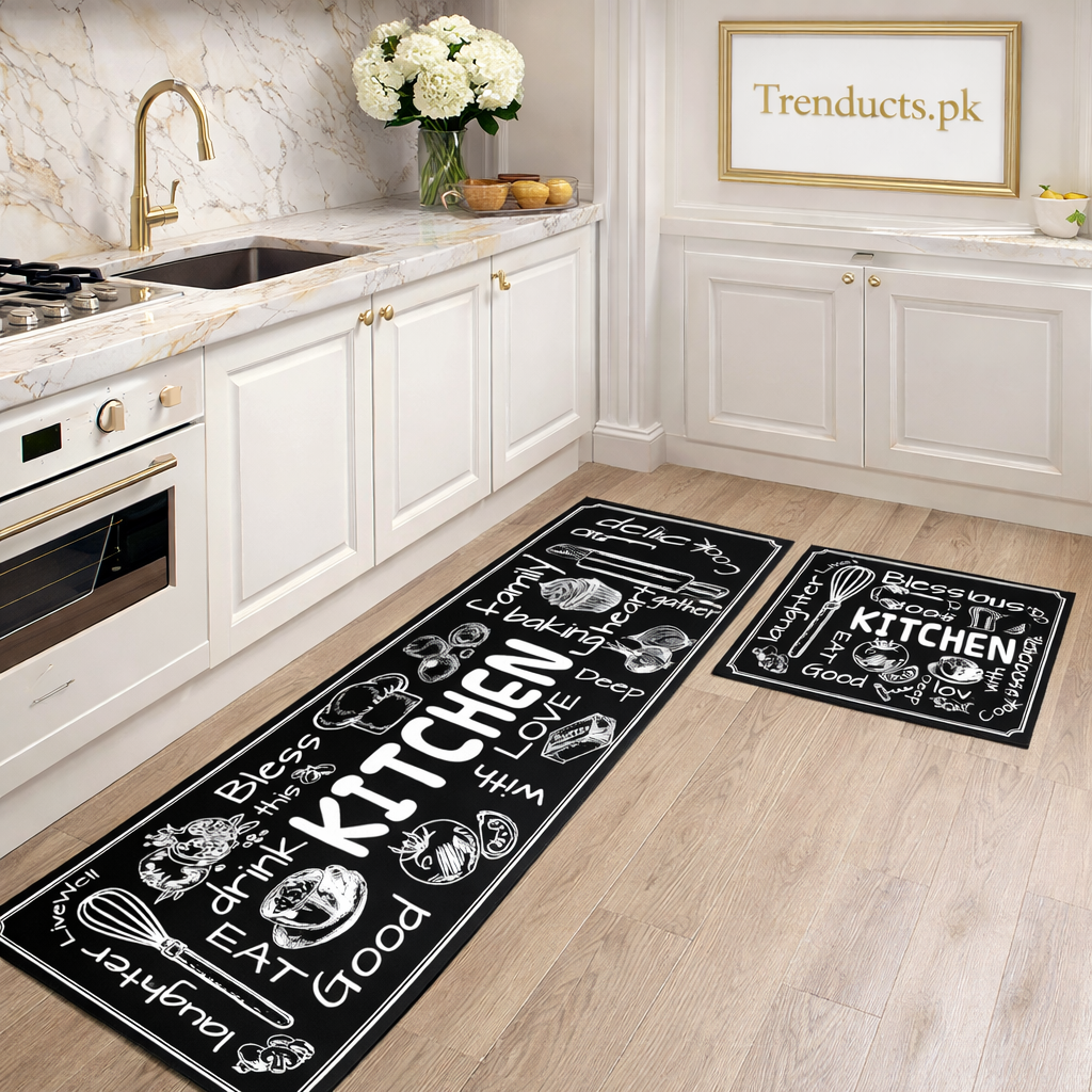 2pc Modern Kitchen Runner Set – Anti-Slip Floor Mats