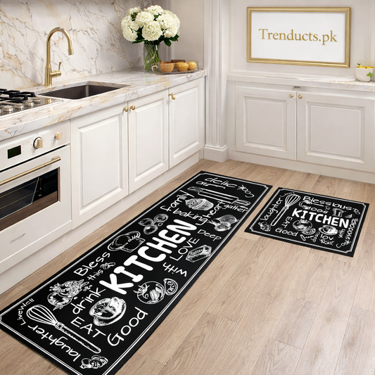2pc Modern Kitchen Runner Set – Anti-Slip Floor Mats