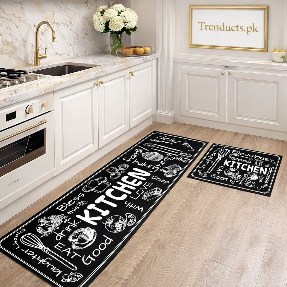 2pc Modern Kitchen Runner Set – Anti-Slip Floor Mats