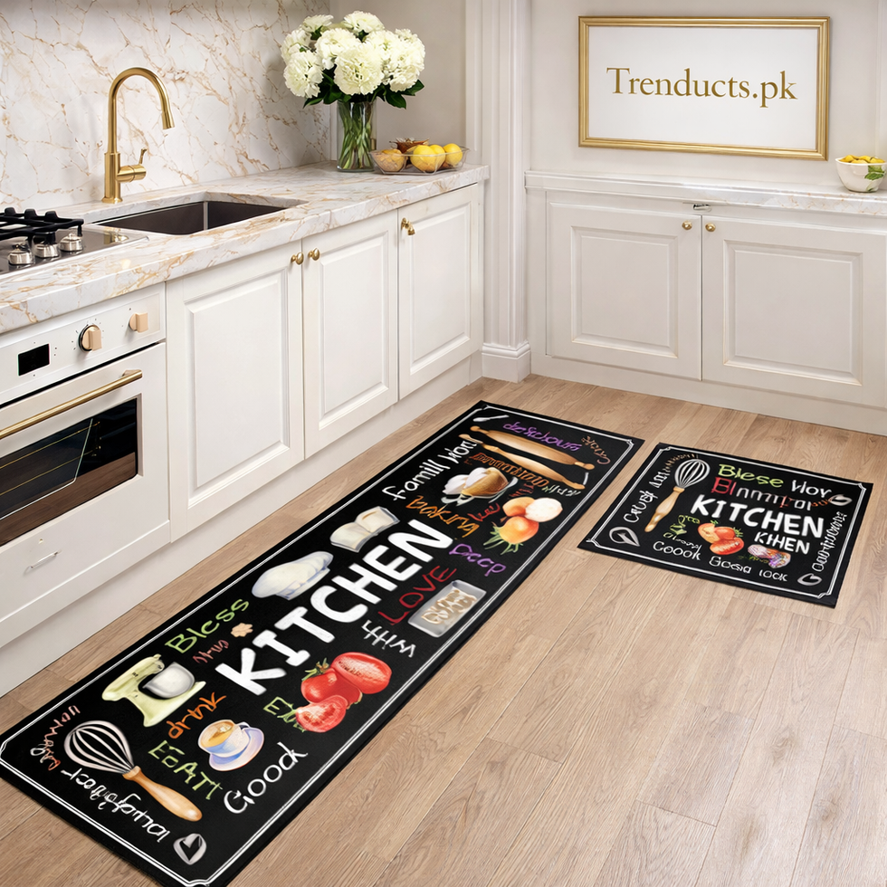 2pc Kitchen Runner Set – Anti-Slip Culinary Decor (Random design)