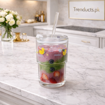 Minimalist Transparent Glass Juice Mug with Straw