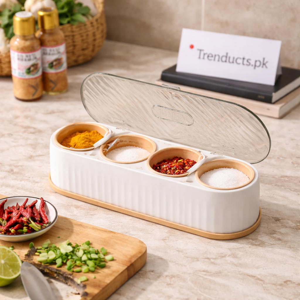 Wonder 4-Grid Masala Box with Serving Spoons