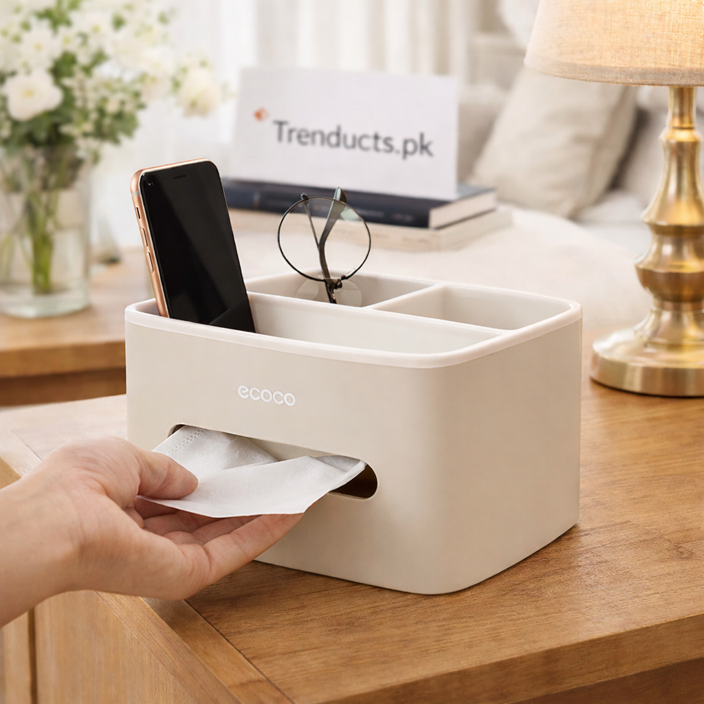 ECOCO Minimalist Desktop Tissue Box – Premium Grey & Cream
