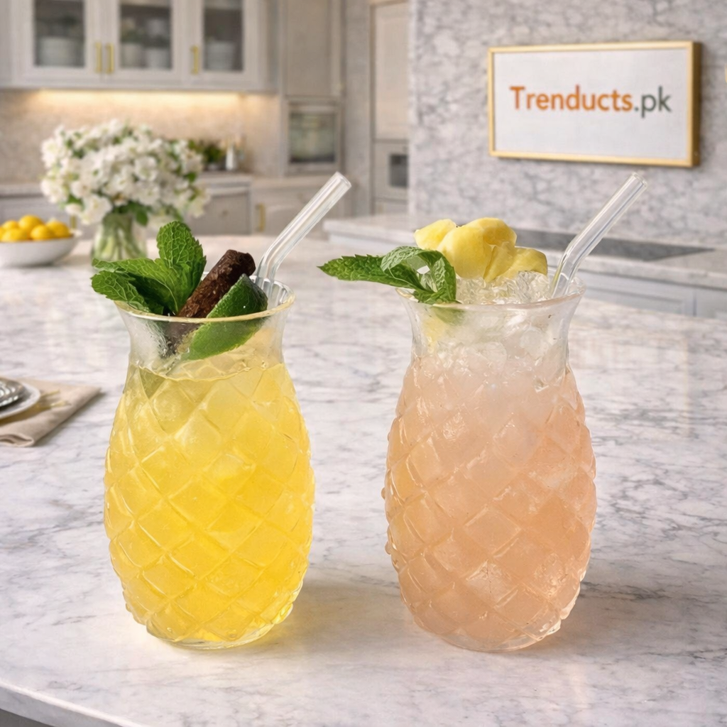 Aesthetic Pineapple-Textured Glass with Straw