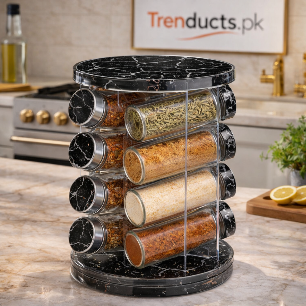 Luxury Rotating Marble-Finish Spice Carousel Set