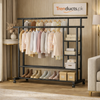 Heavy-Duty Double-Rod Clothes Rack with Storage Shelves & Wheels