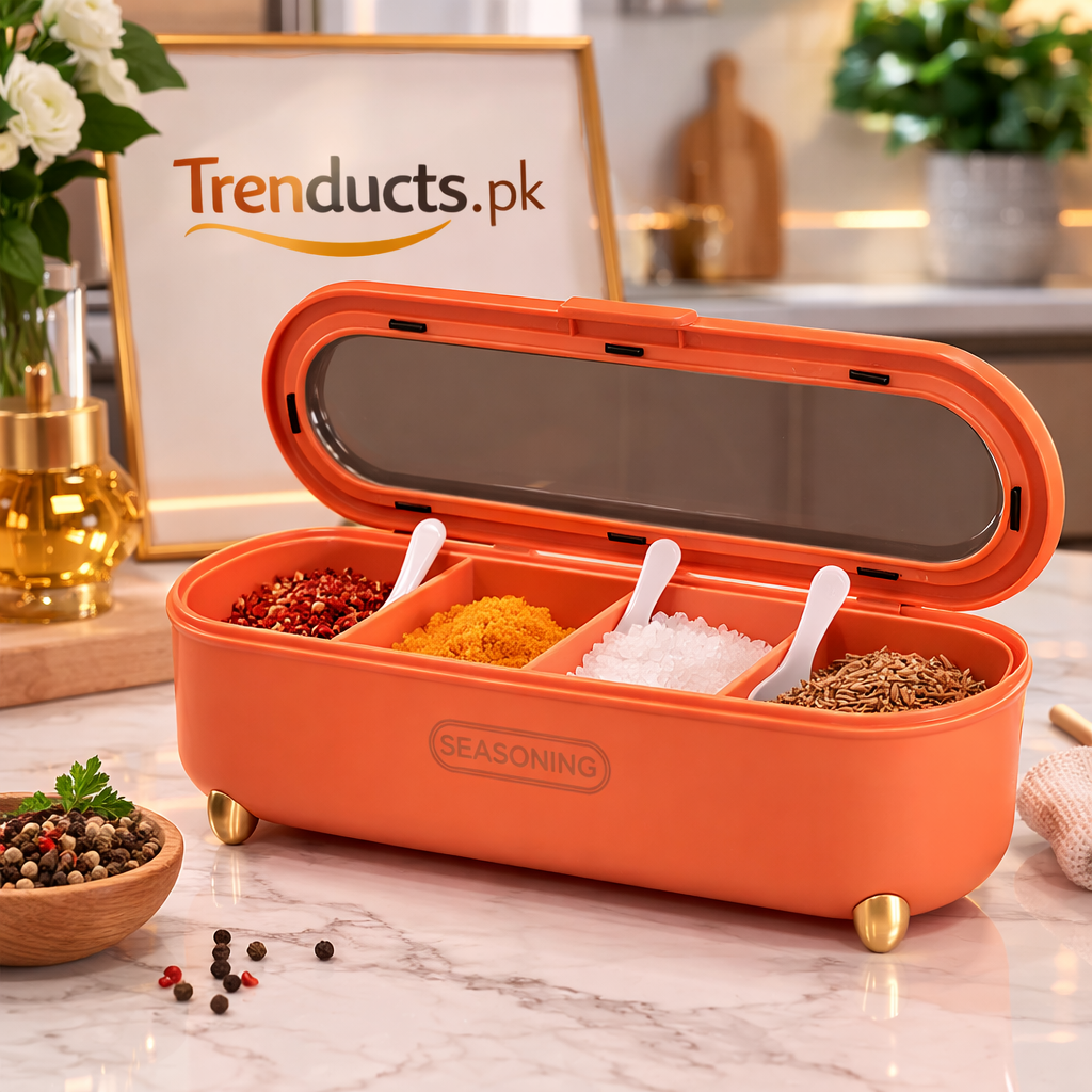 Four-Compartment Seasoning Box with Integrated Handles – Kitchen Spice Organizer
