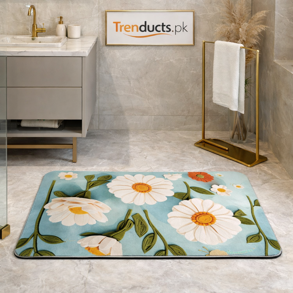 Anti-Slip Floral Bath Mat – Luxury Absorbent Rug