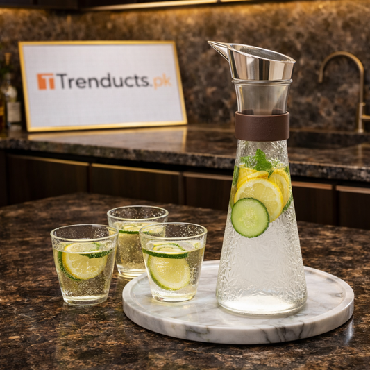Premium Textured Glass Water Carafe with Matching Glasses