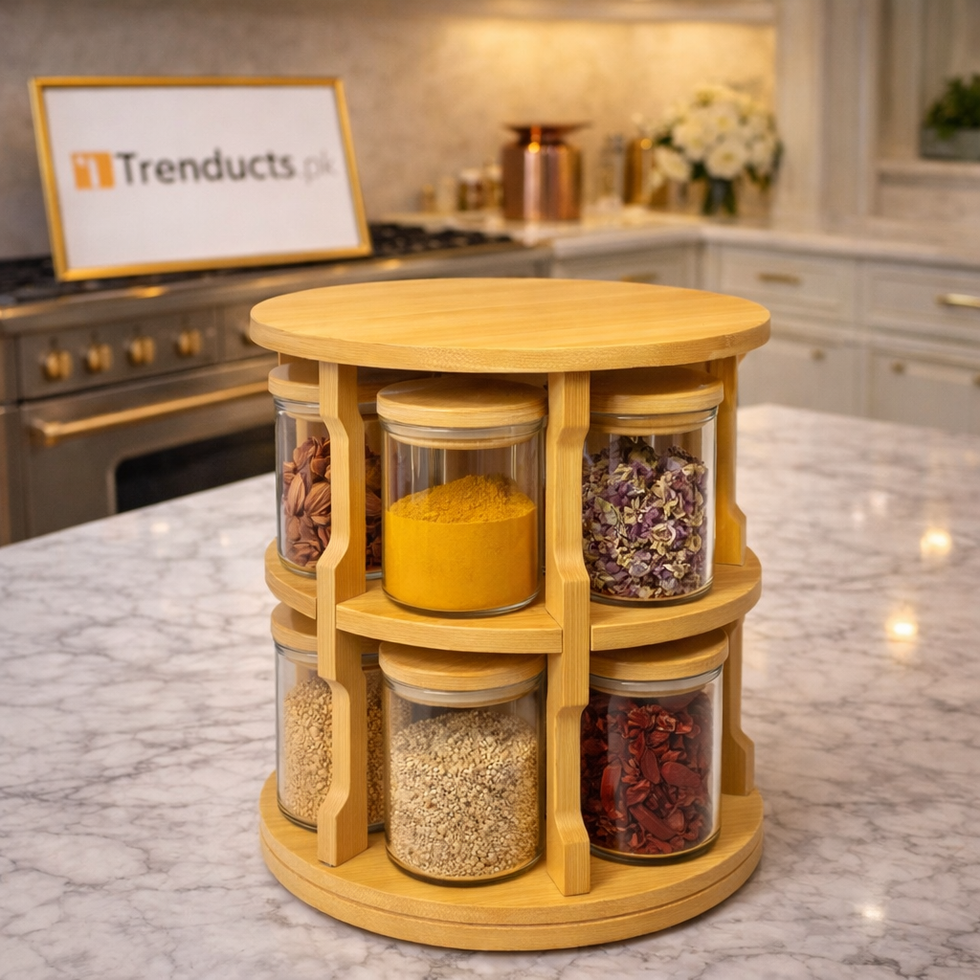 360° Rotatable Spice Jar Set – 10-Piece Bamboo Organizer